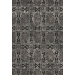 HomeRoots 5' X 8' Elegant Gray & Charcoal Floral Medallion Area Rug - Washable, UV Protected, Durable Design 649482