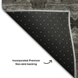HomeRoots 5' X 8' Elegant Gray & Charcoal Floral Medallion Area Rug - Washable, UV Protected, Durable Design 649482