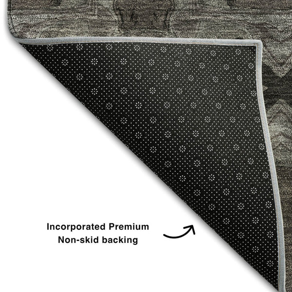 HomeRoots 5' X 8' Elegant Gray & Charcoal Floral Medallion Area Rug - Washable, UV Protected, Durable Design 649482