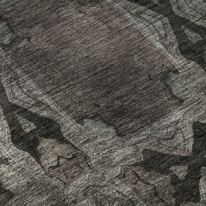 HomeRoots 5' X 8' Elegant Gray & Charcoal Floral Medallion Area Rug - Washable, UV Protected, Durable Design 649482