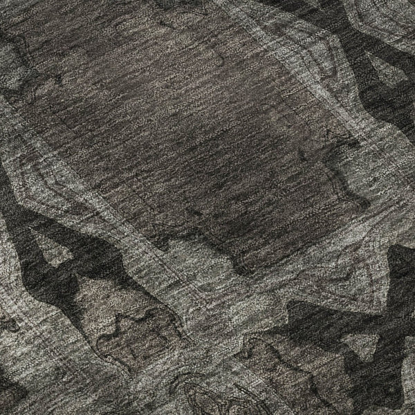 HomeRoots 5' X 8' Elegant Gray & Charcoal Floral Medallion Area Rug - Washable, UV Protected, Durable Design 649482