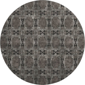 HomeRoots 8' Gray and Charcoal Floral Medallion Round Rug - Washable, UV Protected, Perfect for Homes & Outdoors 649483