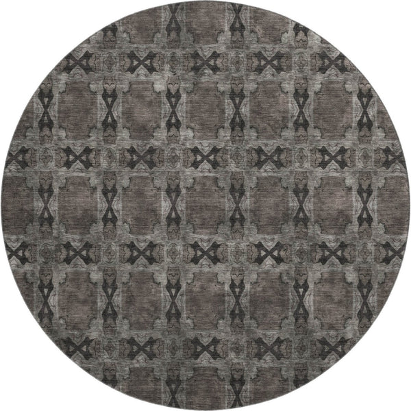 HomeRoots 8' Gray and Charcoal Floral Medallion Round Rug - Washable, UV Protected, Perfect for Homes & Outdoors 649483
