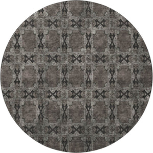 HomeRoots 8' Gray and Charcoal Floral Medallion Round Rug - Washable, UV Protected, Perfect for Homes & Outdoors 649483