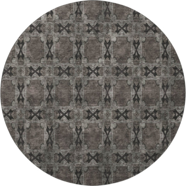 HomeRoots 8' Gray and Charcoal Floral Medallion Round Rug - Washable, UV Protected, Perfect for Homes & Outdoors 649483