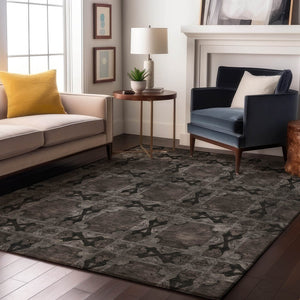 HomeRoots 8' X 10' Stunning Gray Charcoal Floral Medallion Area Rug – Washable, UV Protected & Stain Resistant 649484