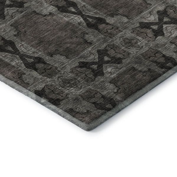 HomeRoots 8' X 10' Stunning Gray Charcoal Floral Medallion Area Rug – Washable, UV Protected & Stain Resistant 649484