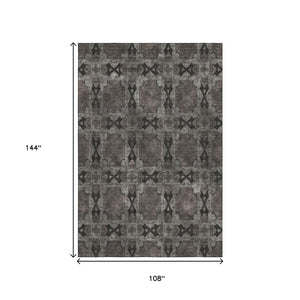 HomeRoots 9' X 12' Gray And Charcoal Floral Medallion Area Rug - Durable, Stain-Resistant, UV Protected Style 649485