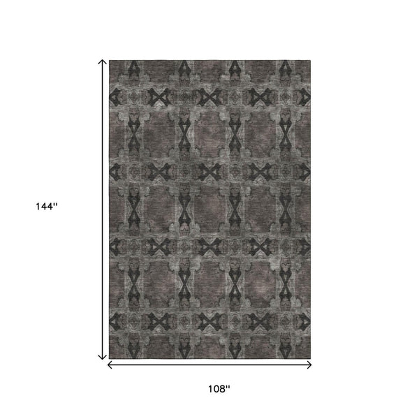 HomeRoots 9' X 12' Gray And Charcoal Floral Medallion Area Rug - Durable, Stain-Resistant, UV Protected Style 649485