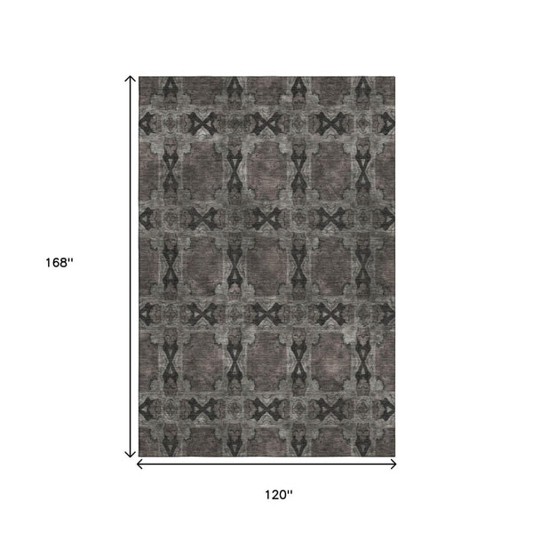 HomeRoots 10' X 14' Gray Floral Medallion Area Rug – Washable, UV-Protected, Perfect for High-Traffic Spaces! 649486