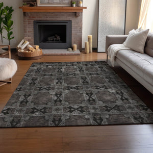 HomeRoots 10' X 14' Gray Floral Medallion Area Rug – Washable, UV-Protected, Perfect for High-Traffic Spaces! 649486