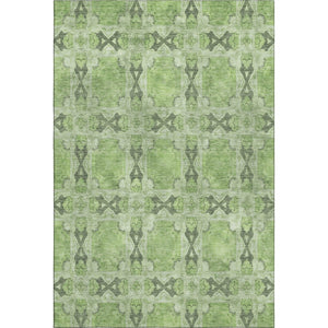 HomeRoots 5' X 8' Floral Medallion Area Rug in Green, Gray & Ivory - Washable, Stain Resistant & UV Protected 649488
