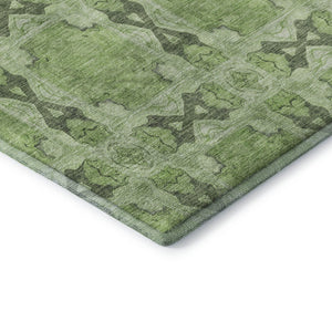 HomeRoots 5' X 8' Floral Medallion Area Rug in Green, Gray & Ivory - Washable, Stain Resistant & UV Protected 649488