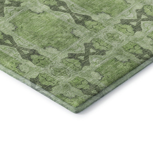 HomeRoots 5' X 8' Floral Medallion Area Rug in Green, Gray & Ivory - Washable, Stain Resistant & UV Protected 649488