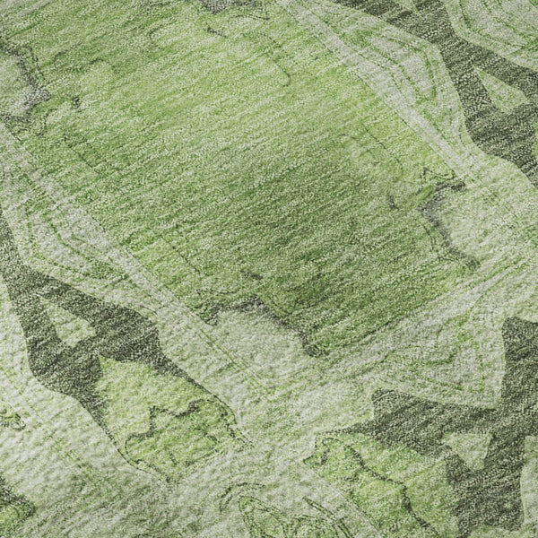 HomeRoots 5' X 8' Floral Medallion Area Rug in Green, Gray & Ivory - Washable, Stain Resistant & UV Protected 649488