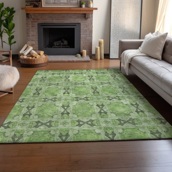 HomeRoots 5' X 8' Floral Medallion Area Rug in Green, Gray & Ivory - Washable, Stain Resistant & UV Protected 649488