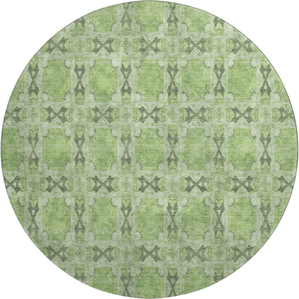 HomeRoots 8' Green Gray Ivory Floral Medallion Round Rug - Washable, UV-Protected, Durable & Stylish Decor 649489