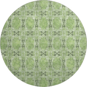 HomeRoots 8' Green Gray Ivory Floral Medallion Round Rug - Washable, UV-Protected, Durable & Stylish Decor 649489