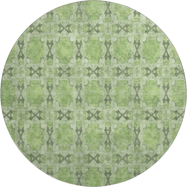 HomeRoots 8' Green Gray Ivory Floral Medallion Round Rug - Washable, UV-Protected, Durable & Stylish Decor 649489