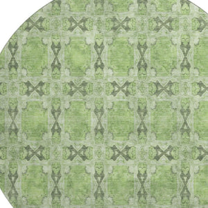 HomeRoots 8' Green Gray Ivory Floral Medallion Round Rug - Washable, UV-Protected, Durable & Stylish Decor 649489