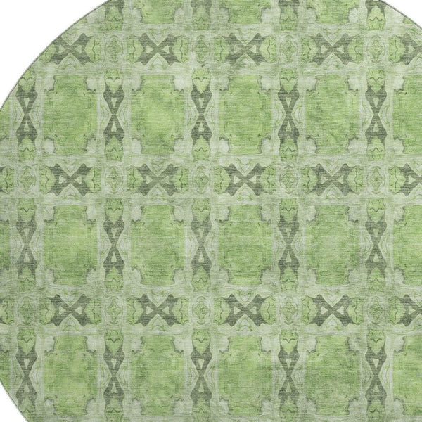 HomeRoots 8' Green Gray Ivory Floral Medallion Round Rug - Washable, UV-Protected, Durable & Stylish Decor 649489
