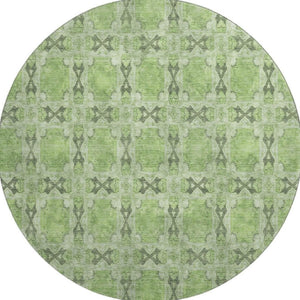 HomeRoots 8' Green Gray Ivory Floral Medallion Round Rug - Washable, UV-Protected, Durable & Stylish Decor 649489