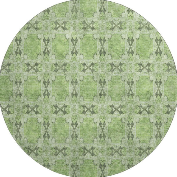HomeRoots 8' Green Gray Ivory Floral Medallion Round Rug - Washable, UV-Protected, Durable & Stylish Decor 649489