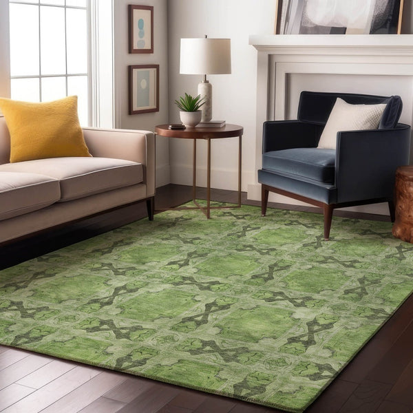 HomeRoots 9' X 12' Washable Floral Medallion Area Rug – Green, Gray, Ivory, UV-Protected & Stain-Resistant 649491