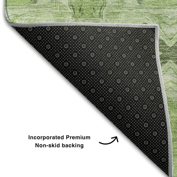 HomeRoots 9' X 12' Washable Floral Medallion Area Rug – Green, Gray, Ivory, UV-Protected & Stain-Resistant 649491