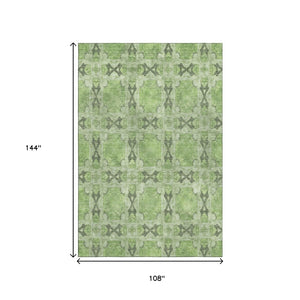 HomeRoots 9' X 12' Washable Floral Medallion Area Rug – Green, Gray, Ivory, UV-Protected & Stain-Resistant 649491