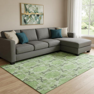 HomeRoots 10' X 14' Elegant Floral Medallion Area Rug in Green, Gray & Ivory - Washable with UV Protection 649492