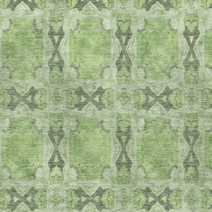 HomeRoots 10' X 14' Elegant Floral Medallion Area Rug in Green, Gray & Ivory - Washable with UV Protection 649492