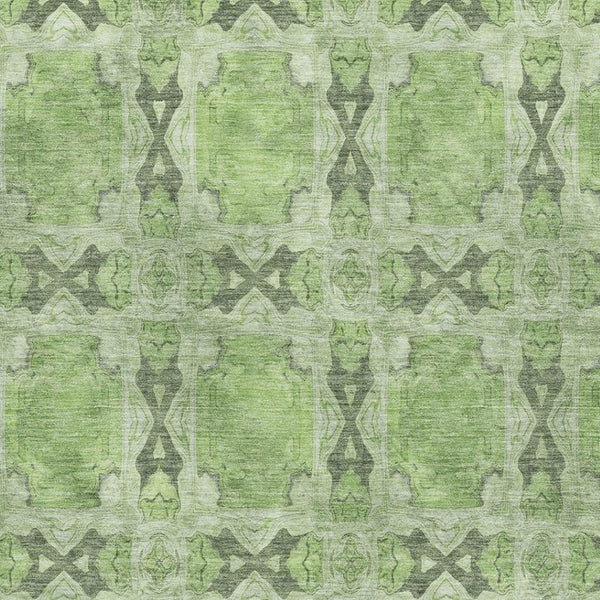 HomeRoots 10' X 14' Elegant Floral Medallion Area Rug in Green, Gray & Ivory - Washable with UV Protection 649492