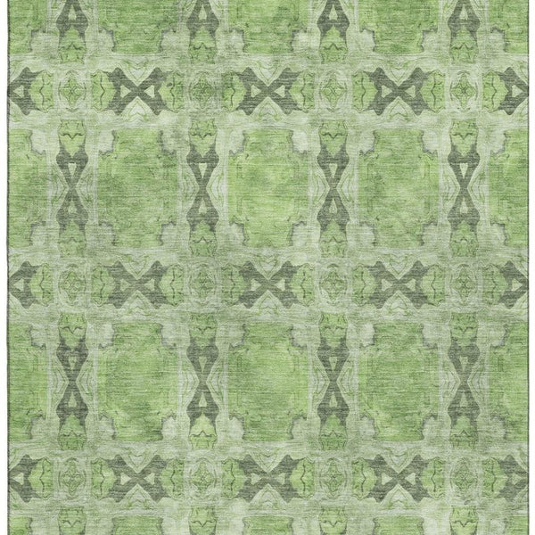 HomeRoots 10' X 14' Elegant Floral Medallion Area Rug in Green, Gray & Ivory - Washable with UV Protection 649492