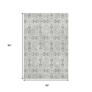 HomeRoots 5' X 8' Ivory and Gray Floral Medallion Area Rug - Washable, UV-Protected, Perfect for Any Room! 649494