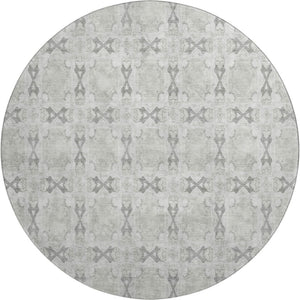 HomeRoots 8' Ivory and Gray Floral Medallion Round Rug - Washable, UV-Protected, Durable for Busy Homes 649495