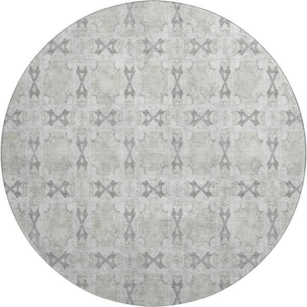 HomeRoots 8' Ivory and Gray Floral Medallion Round Rug - Washable, UV-Protected, Durable for Busy Homes 649495