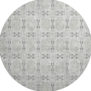 HomeRoots 8' Ivory and Gray Floral Medallion Round Rug - Washable, UV-Protected, Durable for Busy Homes 649495