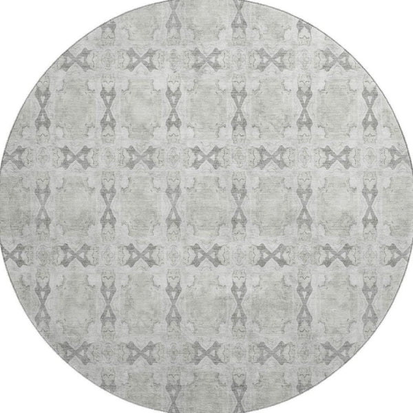HomeRoots 8' Ivory and Gray Floral Medallion Round Rug - Washable, UV-Protected, Durable for Busy Homes 649495
