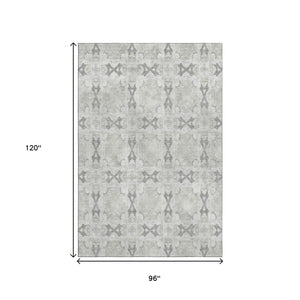 HomeRoots 8' X 10' Elegant Ivory & Gray Floral Medallion Area Rug - Washable, UV Protected, Kid & Pet Friendly! 649496