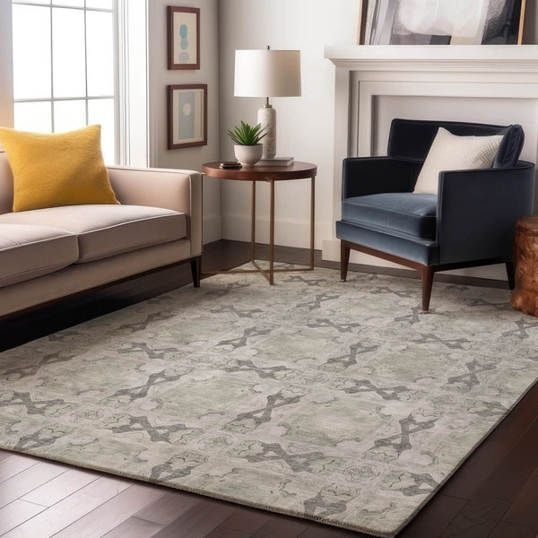 HomeRoots 9' X 12' Ivory and Gray Floral Medallion Washable Area Rug - Stylish, Durable, UV-Resistant Design! 649497