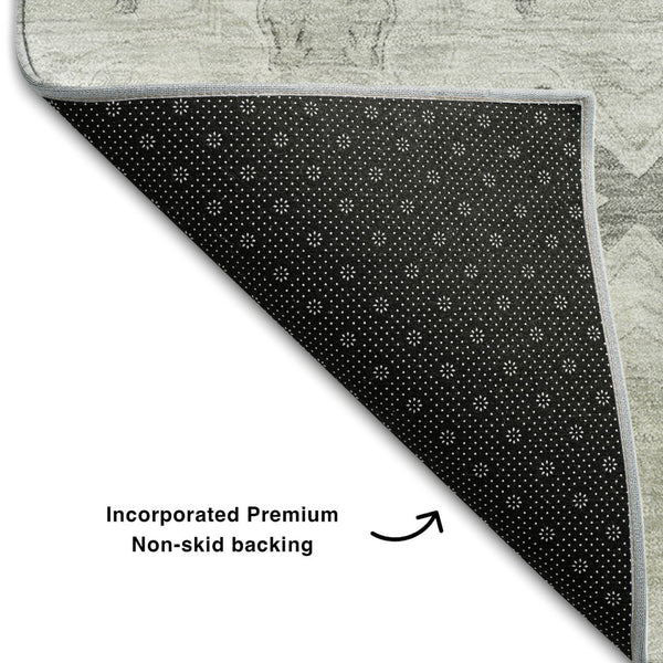HomeRoots 9' X 12' Ivory and Gray Floral Medallion Washable Area Rug - Stylish, Durable, UV-Resistant Design! 649497