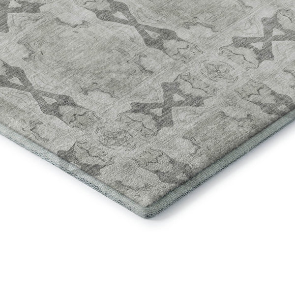 HomeRoots 9' X 12' Ivory and Gray Floral Medallion Washable Area Rug - Stylish, Durable, UV-Resistant Design! 649497