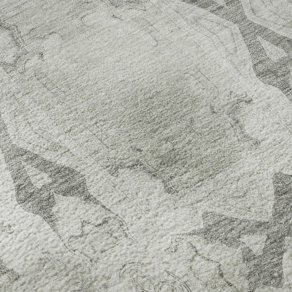 HomeRoots 9' X 12' Ivory and Gray Floral Medallion Washable Area Rug - Stylish, Durable, UV-Resistant Design! 649497