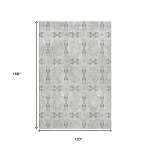 HomeRoots 10' Elegant Ivory & Gray Floral Medallion Area Rug – Washable, UV-Protected, & Stain Resistant Design 649498