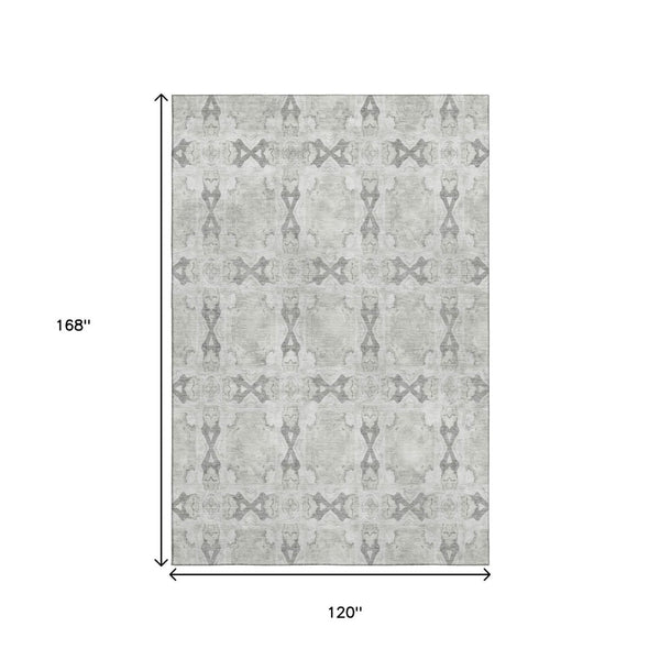 HomeRoots 10' Elegant Ivory & Gray Floral Medallion Area Rug – Washable, UV-Protected, & Stain Resistant Design 649498