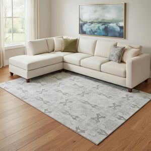 HomeRoots 10' Elegant Ivory & Gray Floral Medallion Area Rug – Washable, UV-Protected, & Stain Resistant Design 649498
