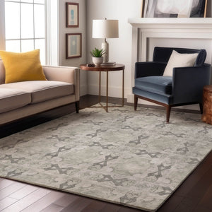 HomeRoots 10' Elegant Ivory & Gray Floral Medallion Area Rug – Washable, UV-Protected, & Stain Resistant Design 649498
