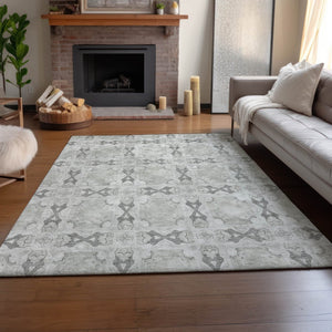 HomeRoots 10' Elegant Ivory & Gray Floral Medallion Area Rug – Washable, UV-Protected, & Stain Resistant Design 649498