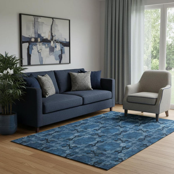 HomeRoots 5' X 8' Navy Floral Medallion Area Rug – Washable, UV Protected, Durable, Perfect for Homes with Kids! 649500